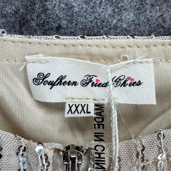 Southern Fried Chics Jacket 3XL Champagne Beige Mesh Sequin Fringe Boho Showgirl - Picture 14 of 16